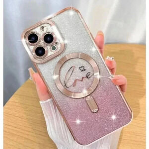 ZIYE Magnetic Case Designed for iPhone 13 Pro Glitter Case Plating Love Heart‎